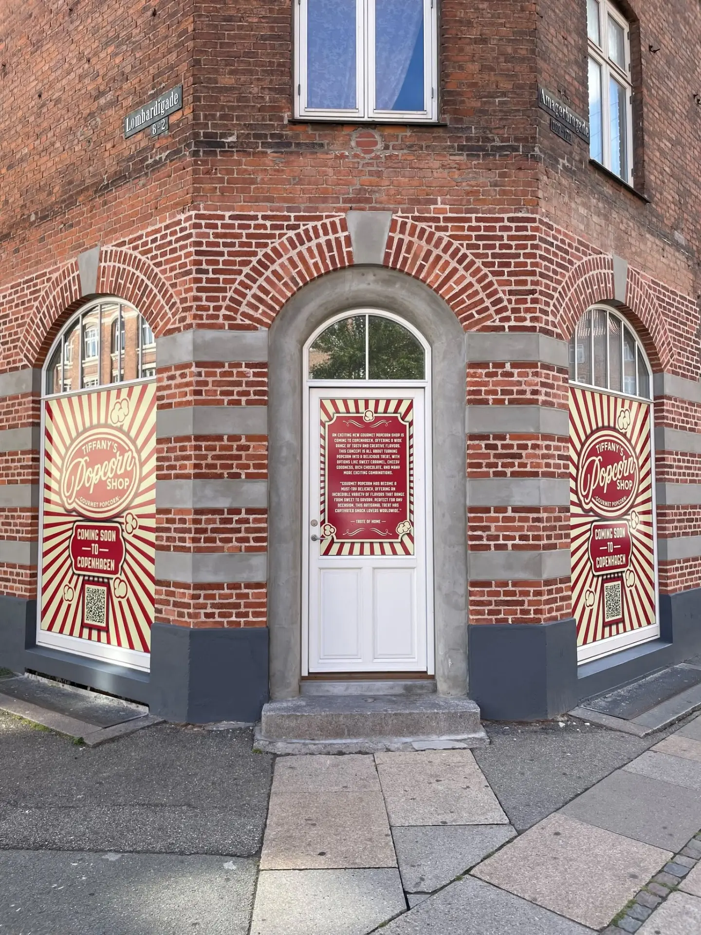 Vinduesfolie til butiksåbning – Tiffany’s Popcorn Shop