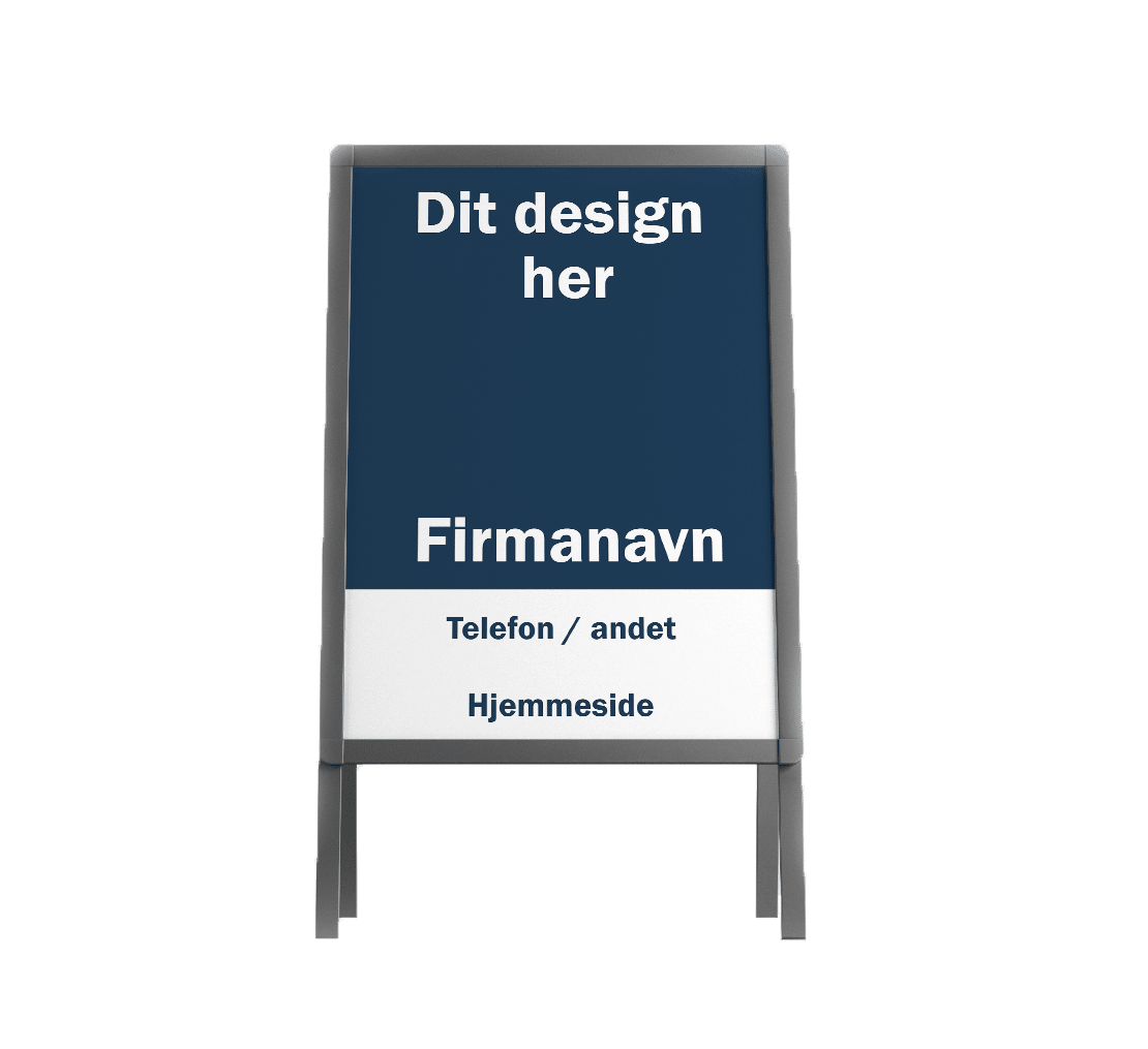 Gadeskilt på stander med henvisningspil og firmanavn ved indkørsel