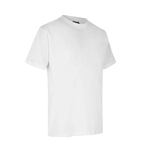 Hvid t-shirt med trykt firmalogo på brystet