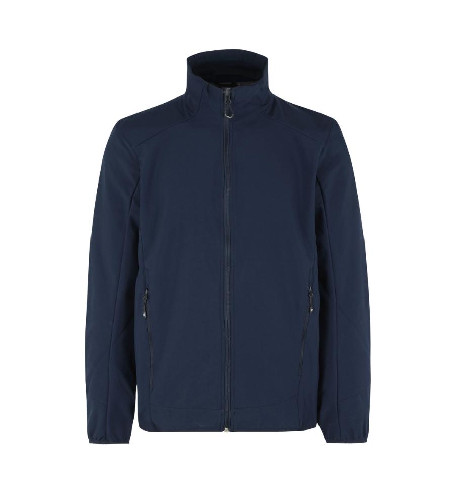 Vind- og vandafvisende softshell-jakke med firmalogo på brystet