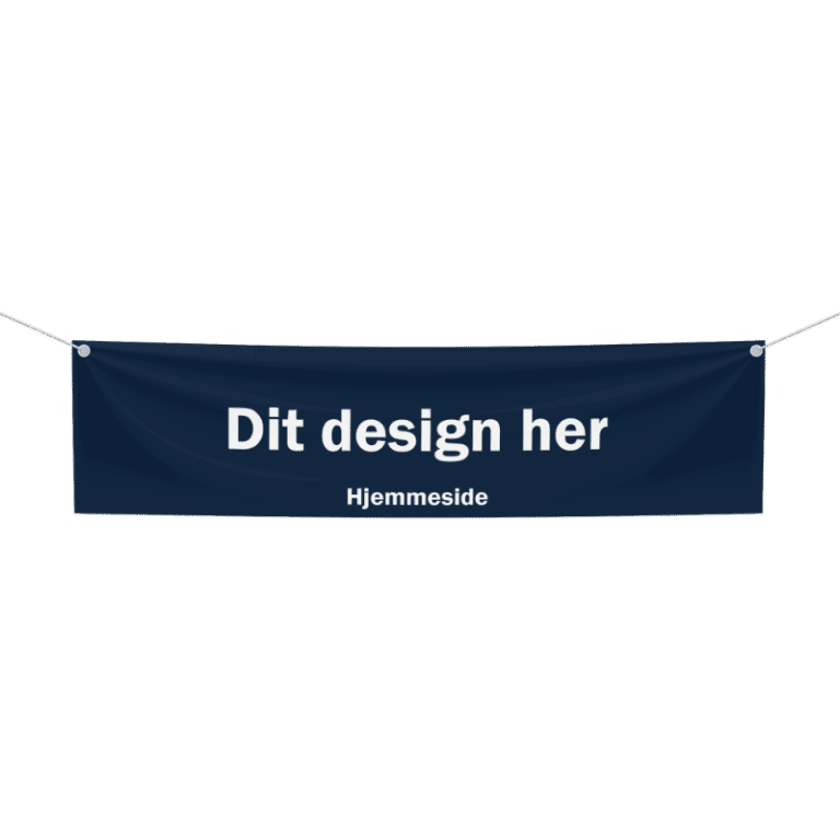 PVC-banner med forstærkede kanter og øjer hængt op på en facade